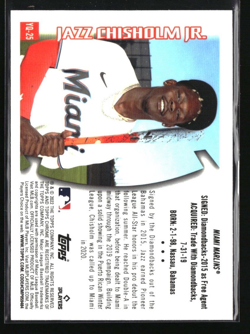 2022 Topps Chrome Sonic 1996 Youthquake Jazz Chisholm Jr. #YQ-25 Miami Marlins