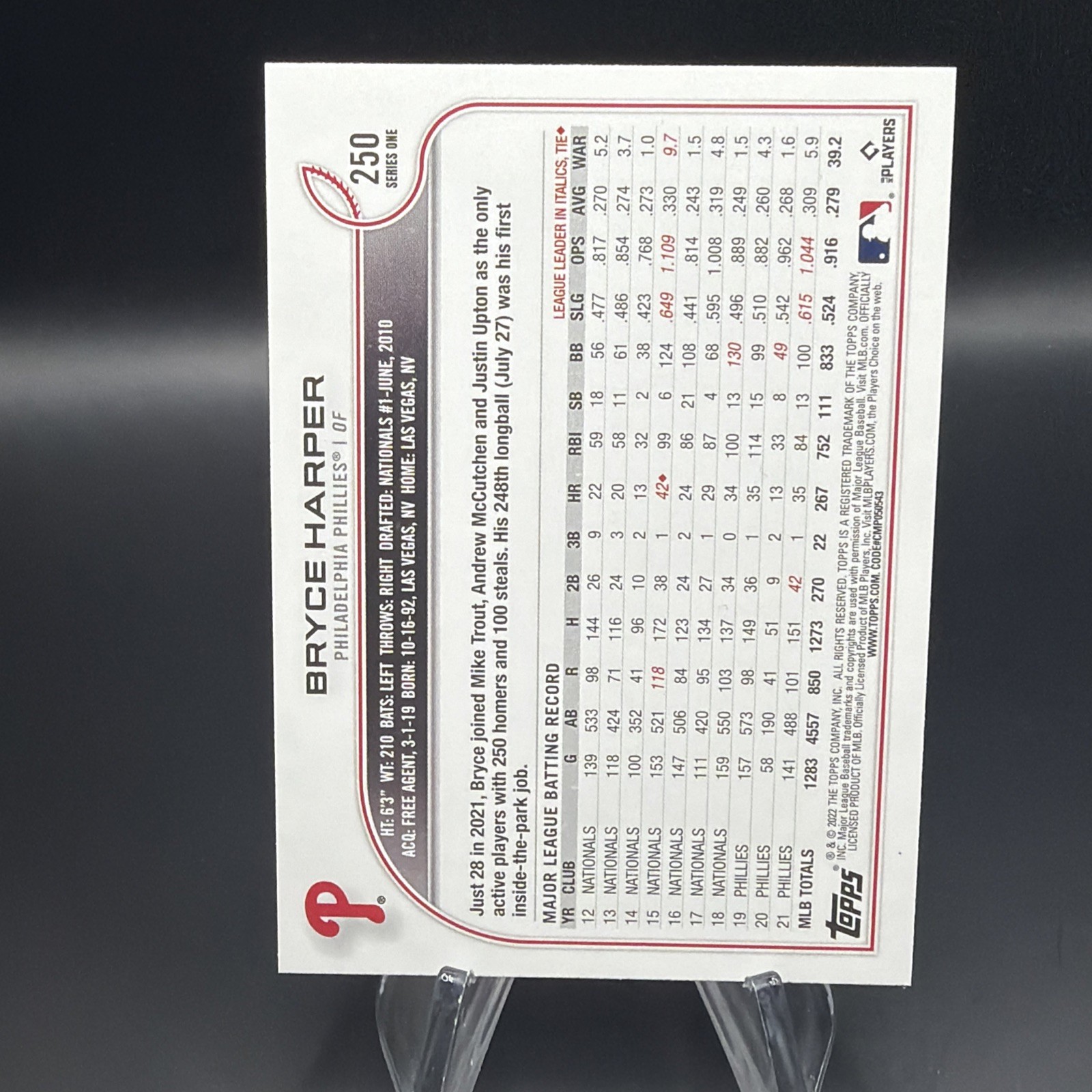 2022 Topps #250 Bryce Harper Rainbow Foil Philadelphia Phillies