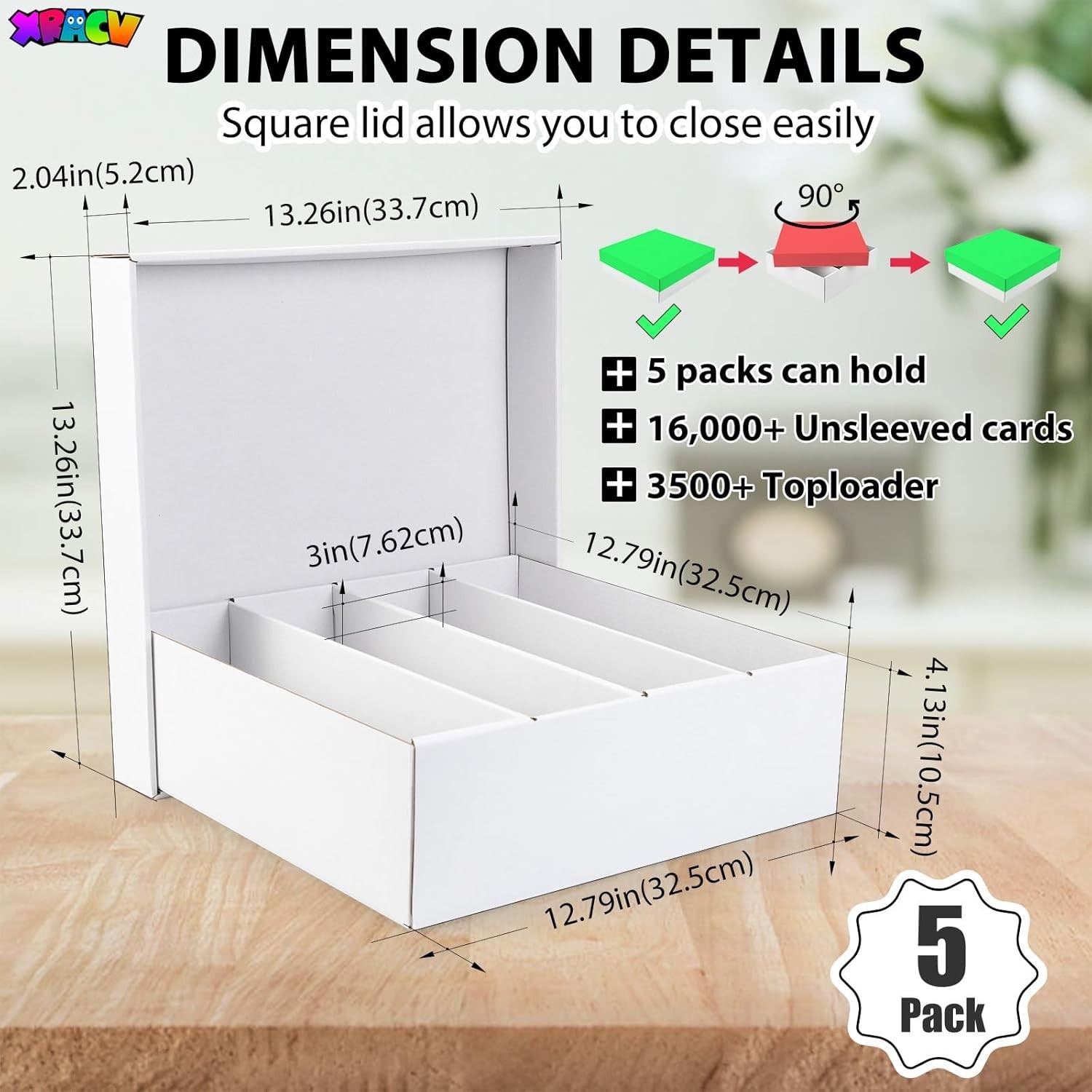 5-Pack Toploader Trading Card Storage Box, 4 Row 3200 Count White Cardboard Stor
