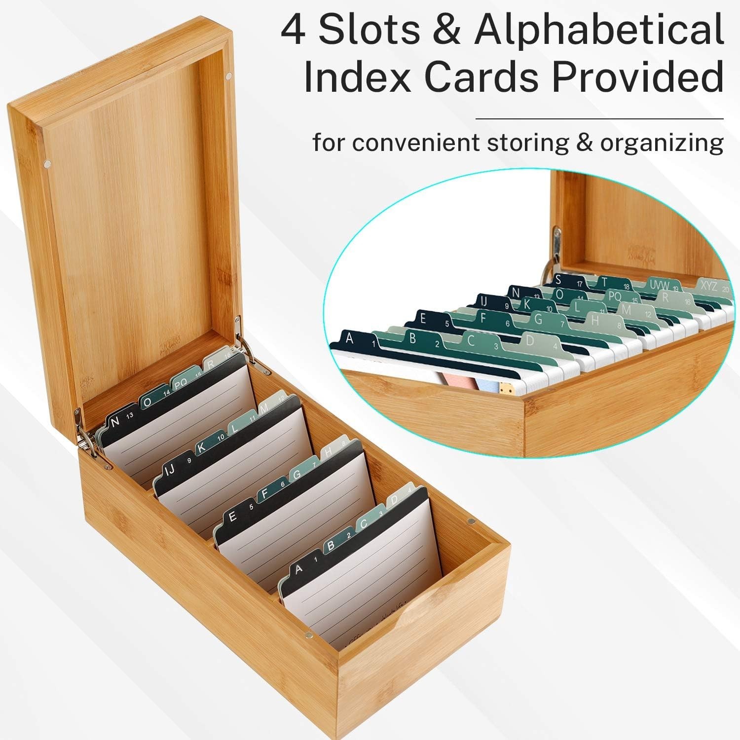 Sturdy Bamboo 3×5 Index Card Box with Anti-Slip Base – A-Z Organizational Charm