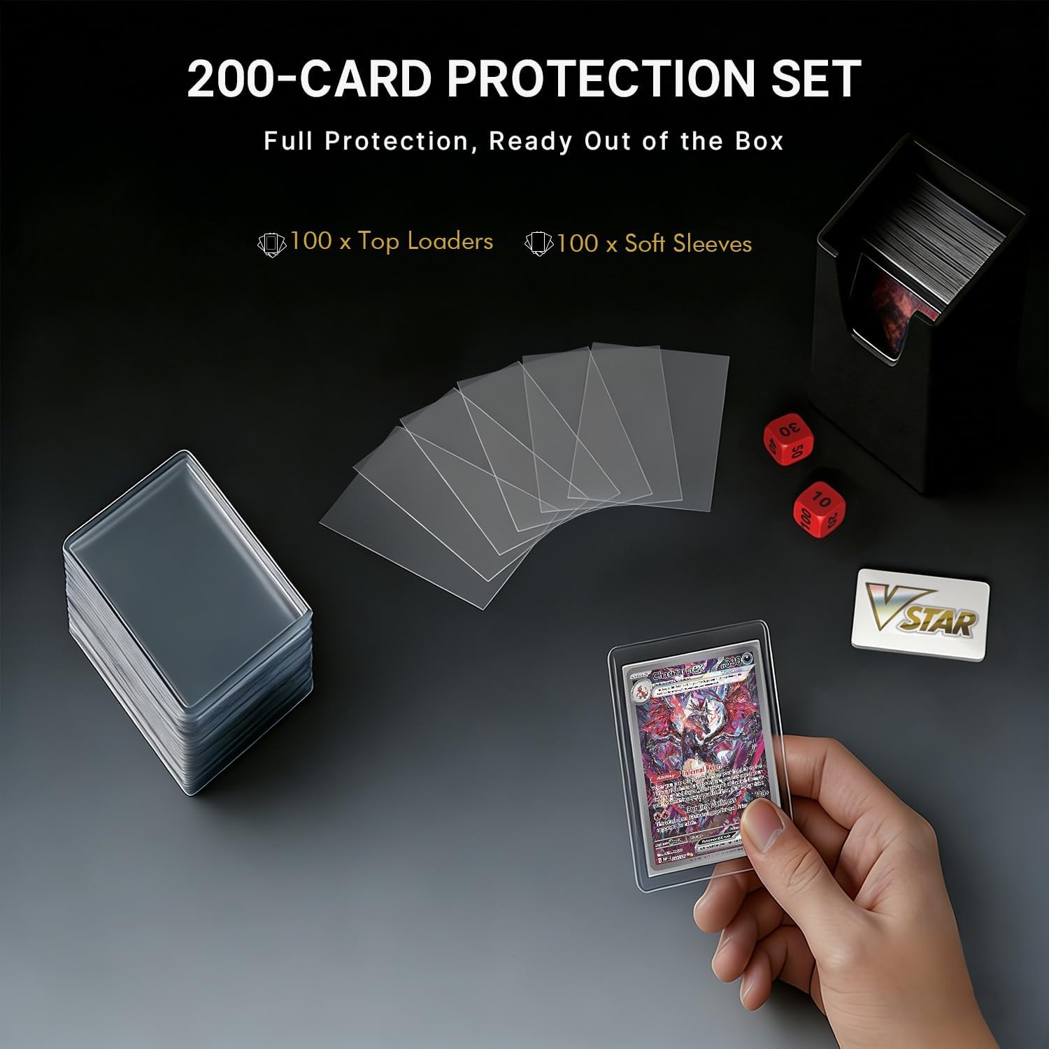 Premium 9 Pocket Trading Card Binder with 200 Top Loaders & Sleeves
