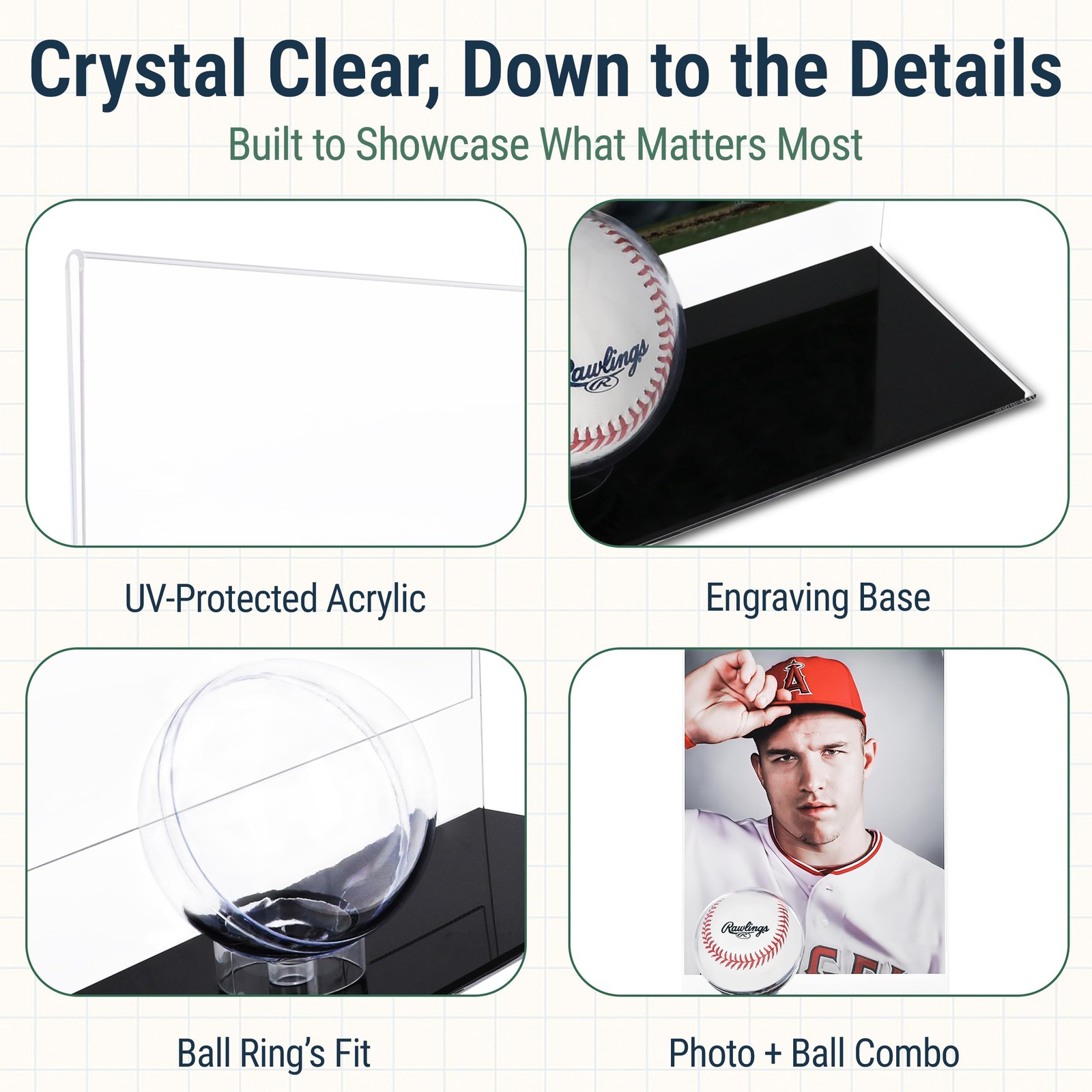 Baseball Holder with Picture Frame – Acrylic Baseball Card Display Case for 8…