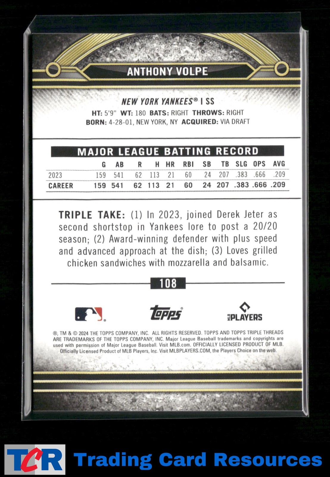 2024 Topps Triple Threads #108 Anthony Volpe Tourmaline #/125
