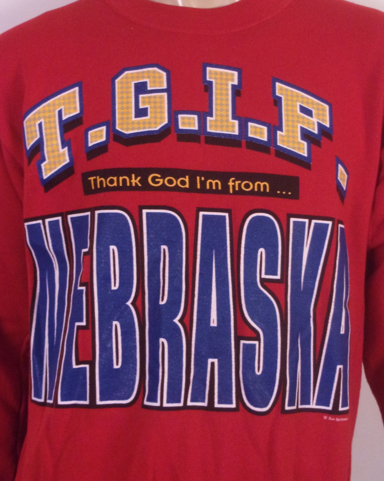 vintage 90s Thank God I’m From Nebraska Sweatshirt NCAA Cornhuskers Sun sz L