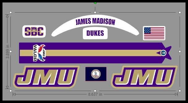 FULL SIZE James Madison Dukes Helmet Alternative Decals 2023 vs Air Force