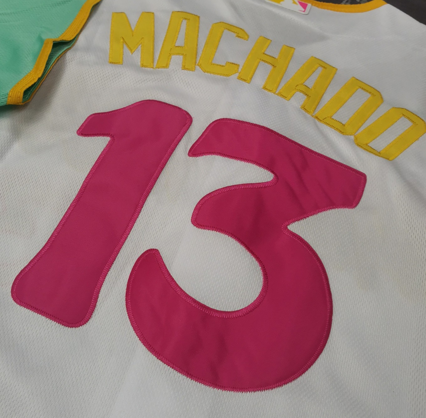 Manny Machado #13 Padres City White Flex Base Sewn Stitched Jersey.
