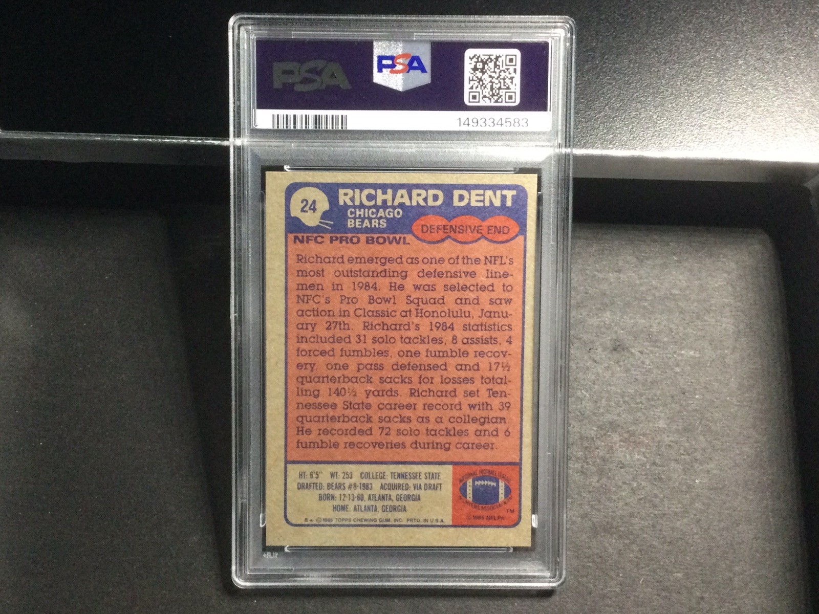 1985 Topps #24 Richard Dent Rookie Football Card PSA 8 Near Mint-Mint