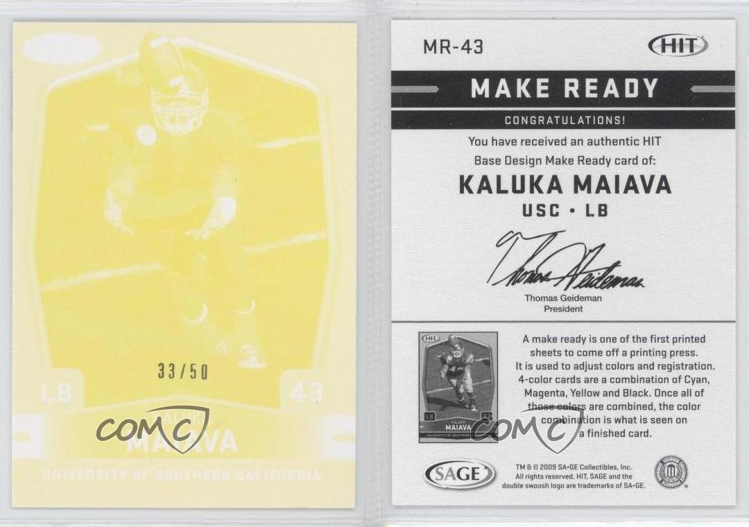 2009 SAGE Hit Make Ready Yellow 33/50 Kaluka Maiava #MR-43 Rookie RC 0b5