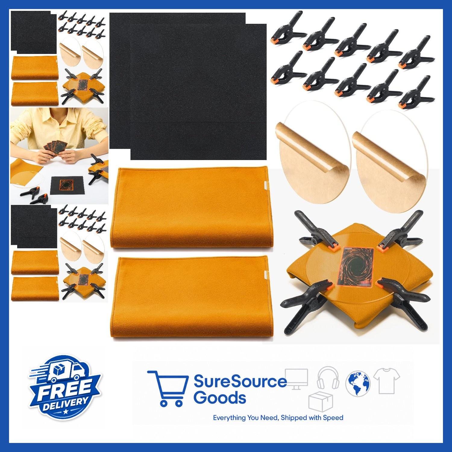 16 Piece Card Care Kit with Plastic Clamps, Acrylic Rounds, and Shammy Towels