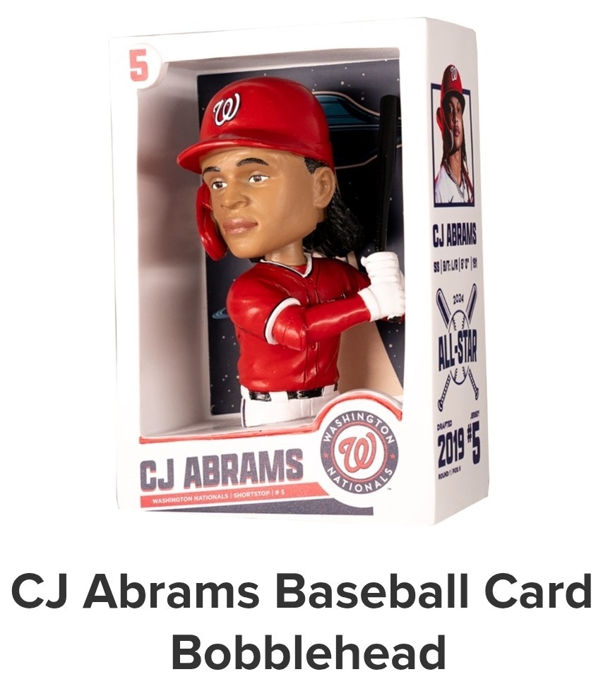 CJ ABRAMS BOBBLEHEAD BOBBLECARD SGA 5/30/26 WASHINGTON NATIONALS – FREE SHIPPING