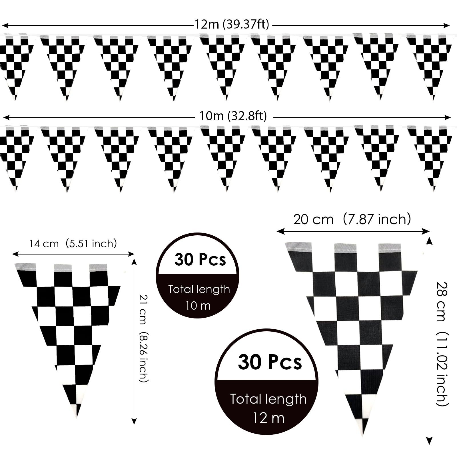 AhfuLife 60 Pcs Checkered Pennant Flag 7.87×11 in-60 Pcs, Black and White