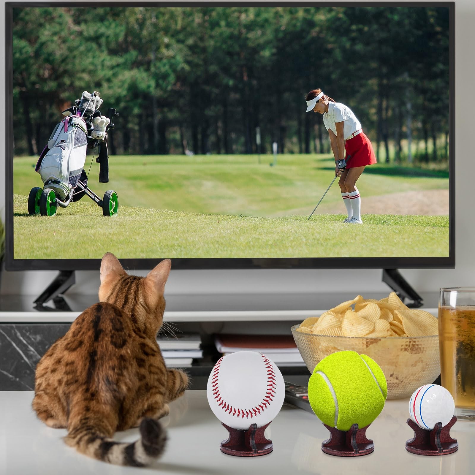 1 Pcs Wooden Golf Ball Display Stand for Desk, 2 Inches Single Golf Ball Hold…