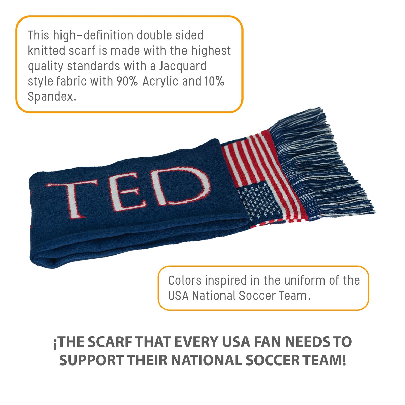 American Scarves Premium USA Soccer Team 59 inches x 6 inches, Multicolor