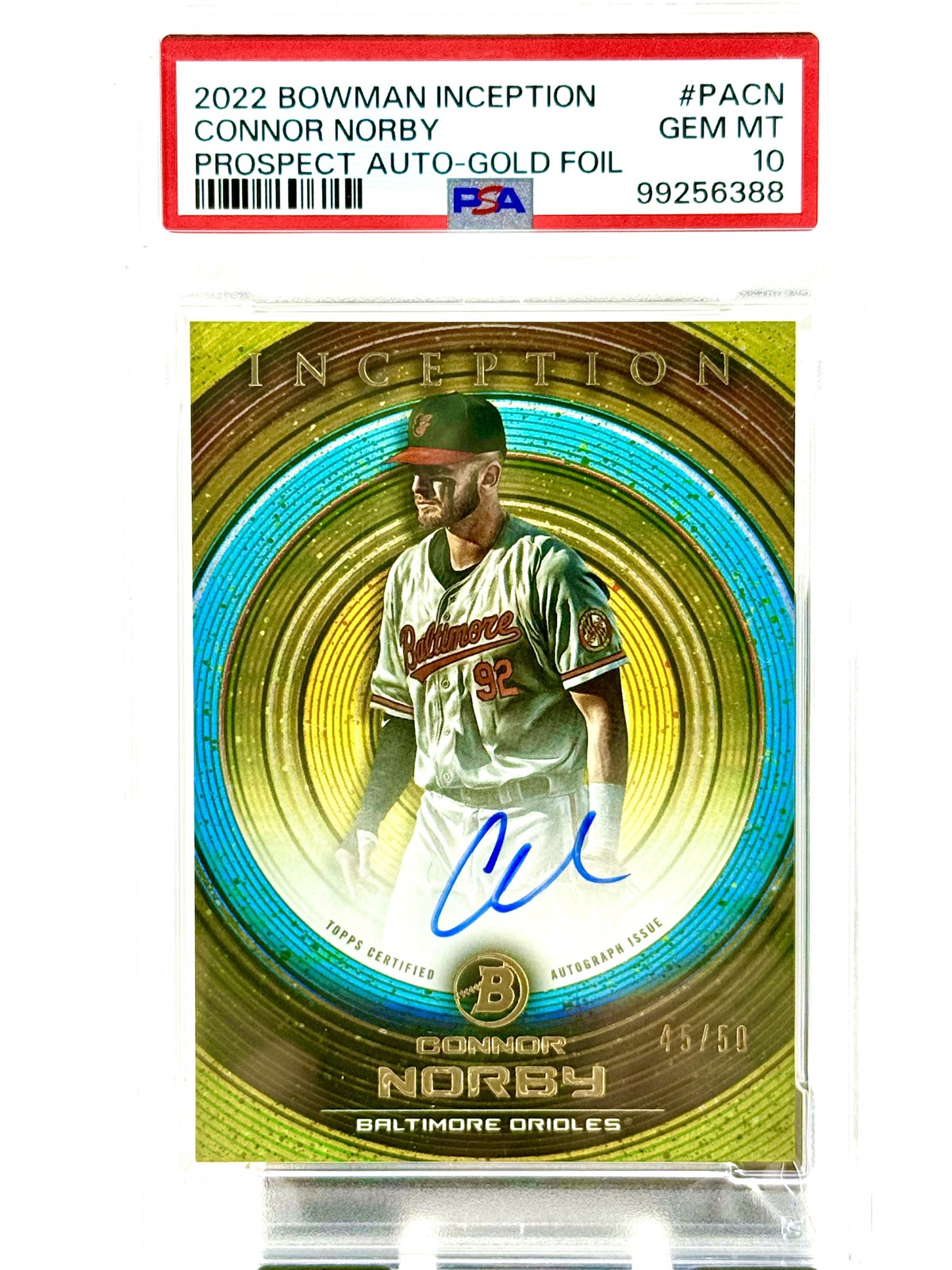 2022 Bowman Inception – Prospect Autographs Connor Norby Gold Foil /50