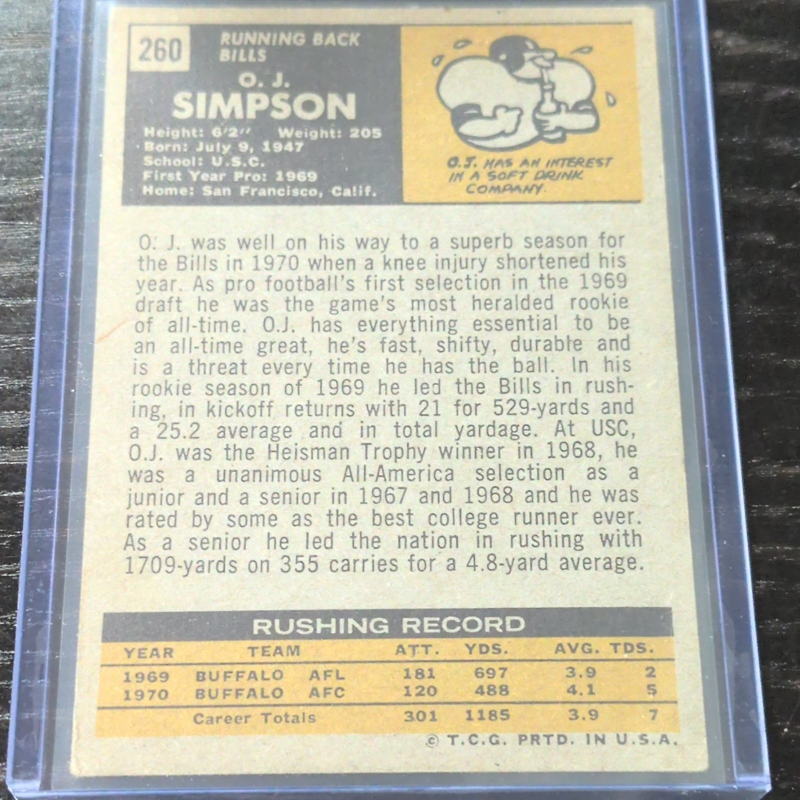 Topps 1971 O.J. Simpson Base Set #260 Buffalo Bills Football Card [Base]
