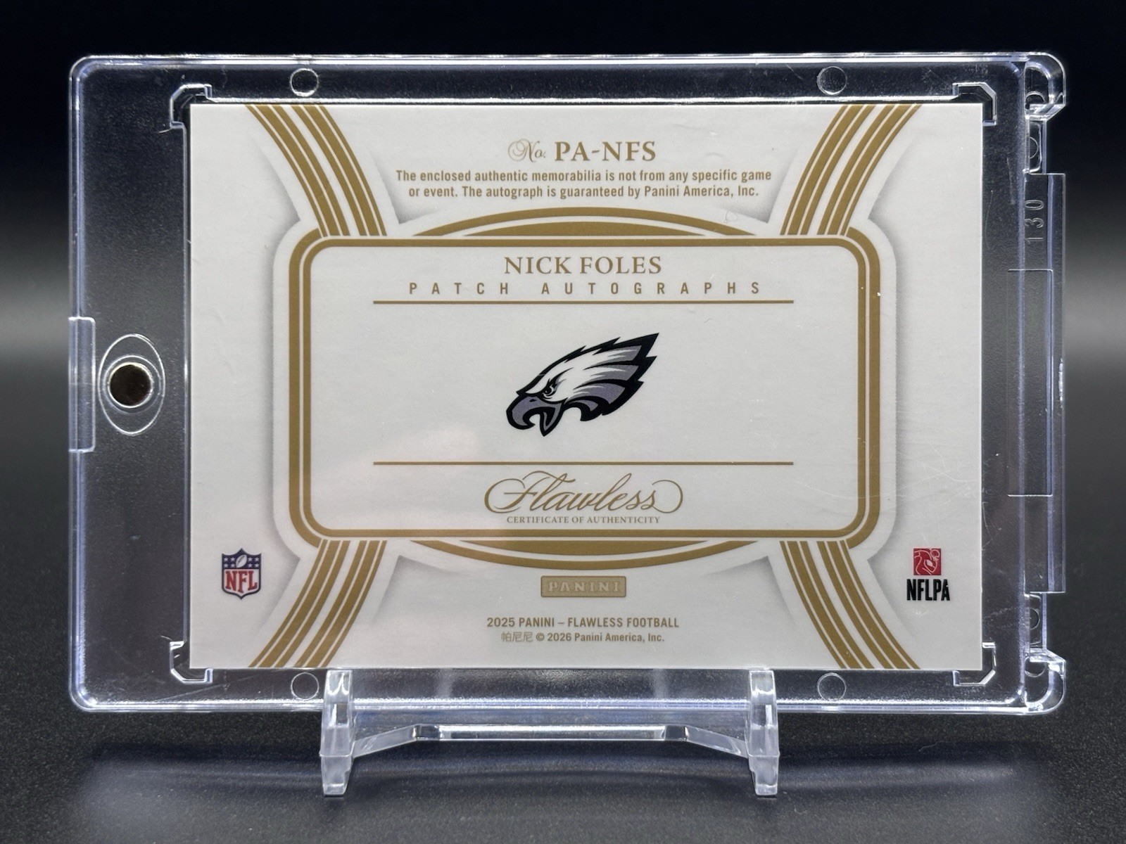 2025 Panini Flawless Nick Foles Silver Patch Auto /20 #PA-NFS