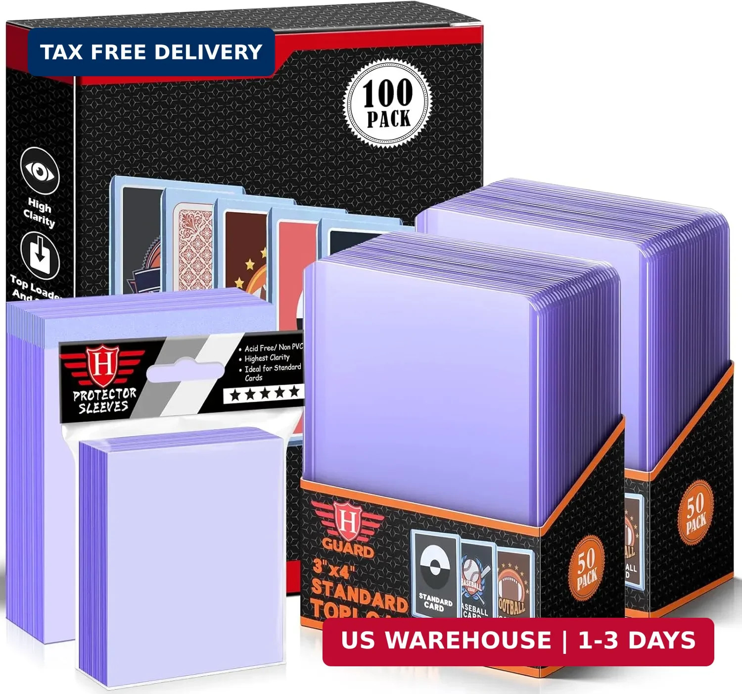 Trading Card Sleeves Hard Plastic Clear Case Holder 300 Baseball Cards Topload!!