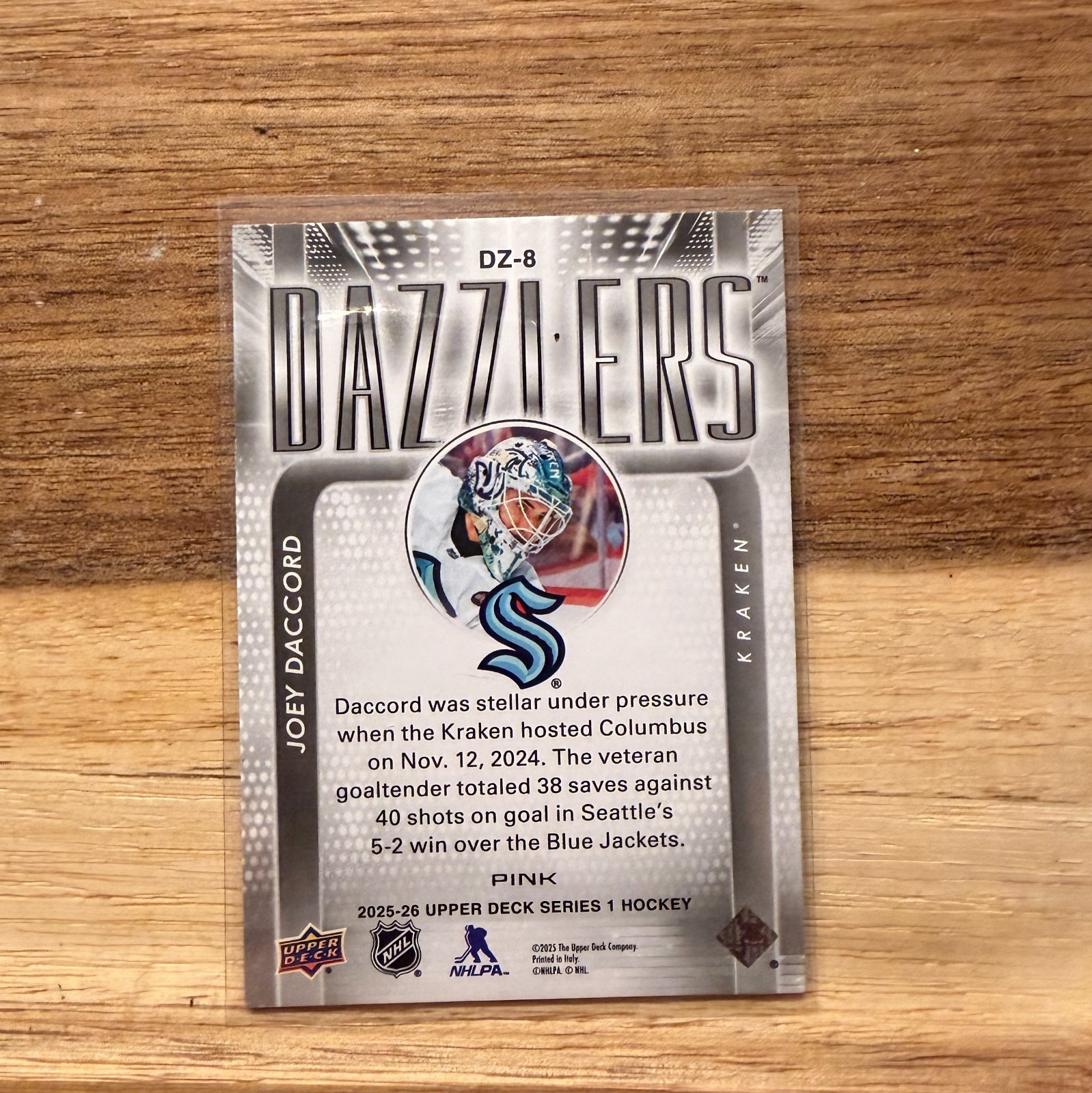 2025-26 Upper Deck Series 1 – Dazzlers Joey Daccord #DZ-8 Pink