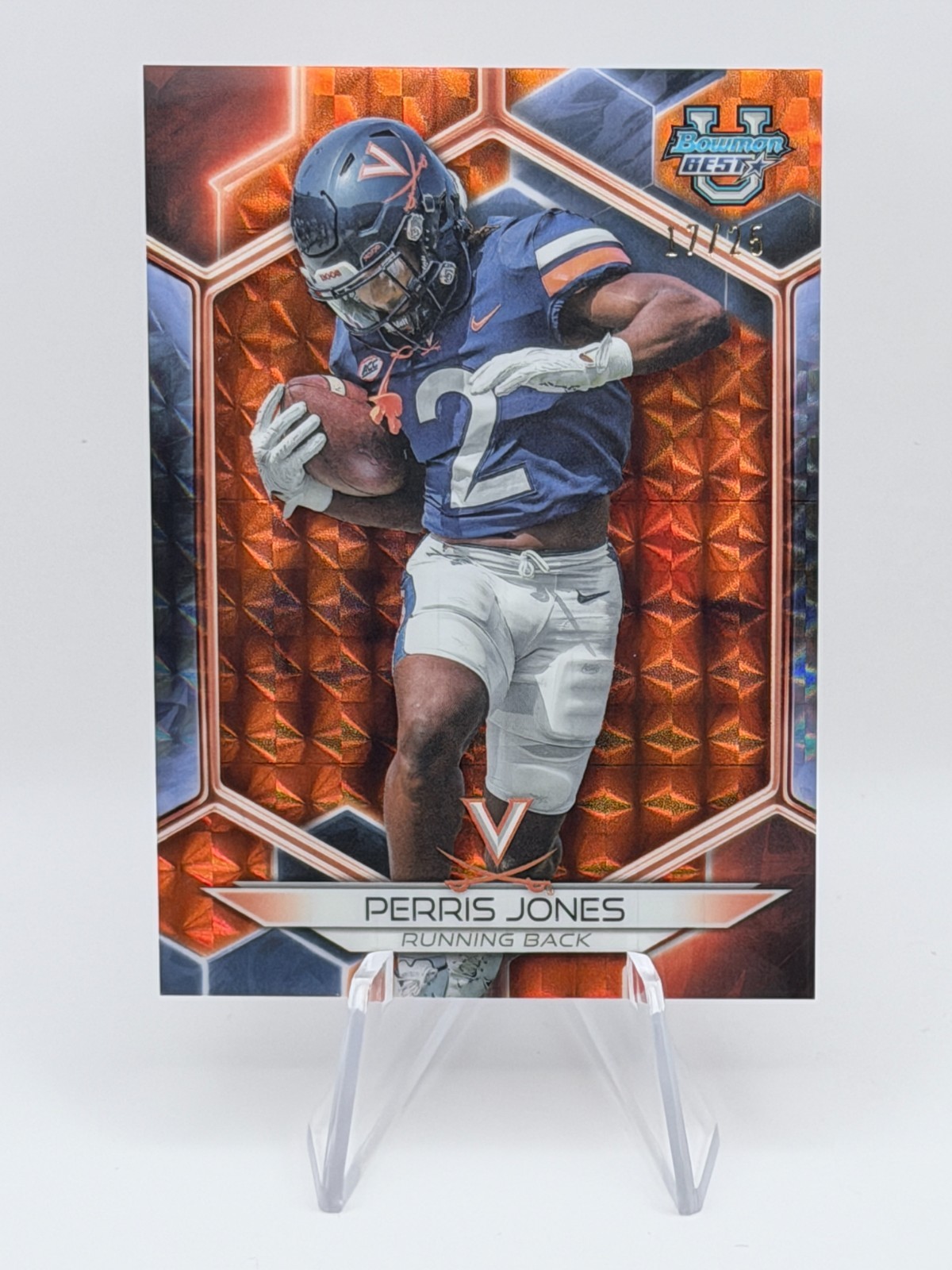 Perris Jones – 2023 Bowman’s Best U #79 Orange Geometric Refractor /25 UVA SSP