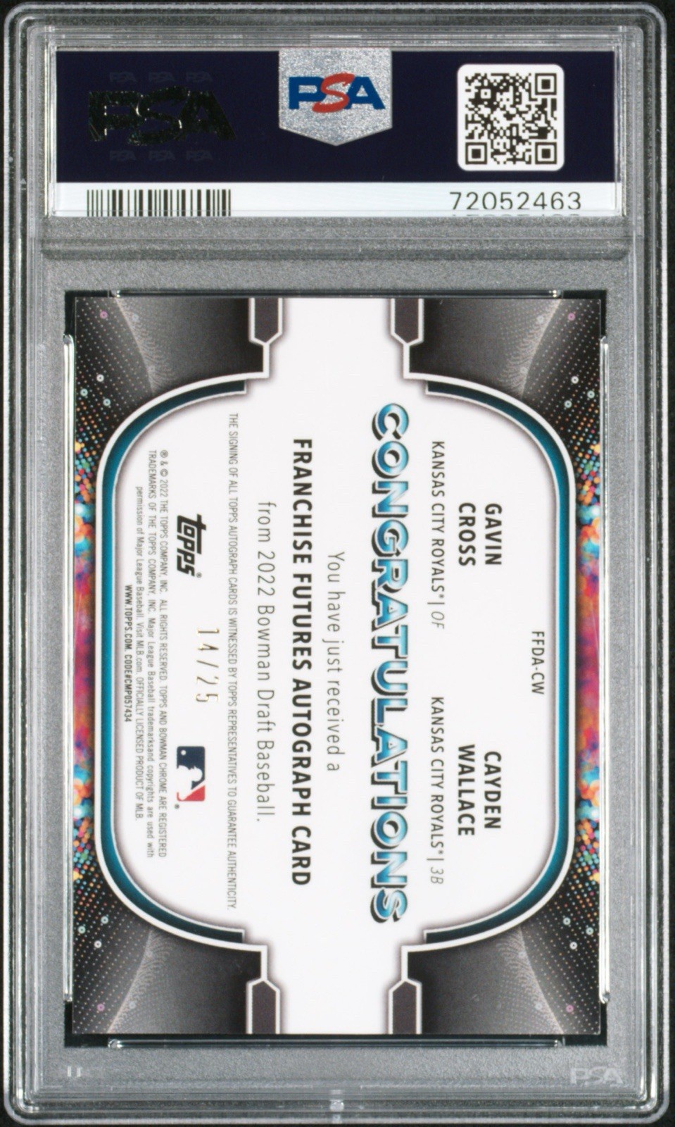 2022 Bowman Gavin Cross Cayden Wallace Franchise Futures Dual Auto Orange /25