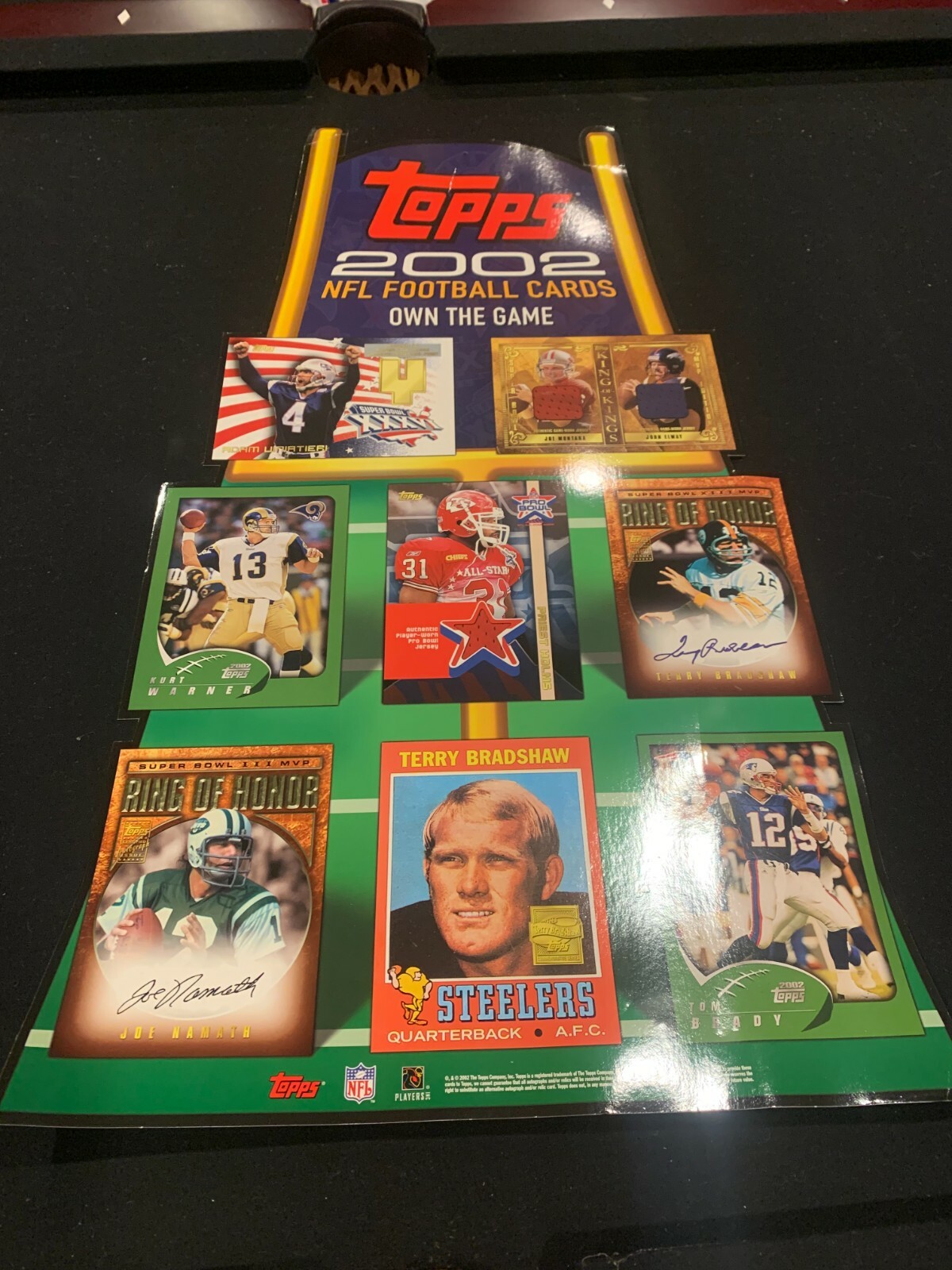 2002 TOPPS FOOTBALL CARD HANGING TWO SIDED DISPLAY HUGE 36″ X 20″ RARE