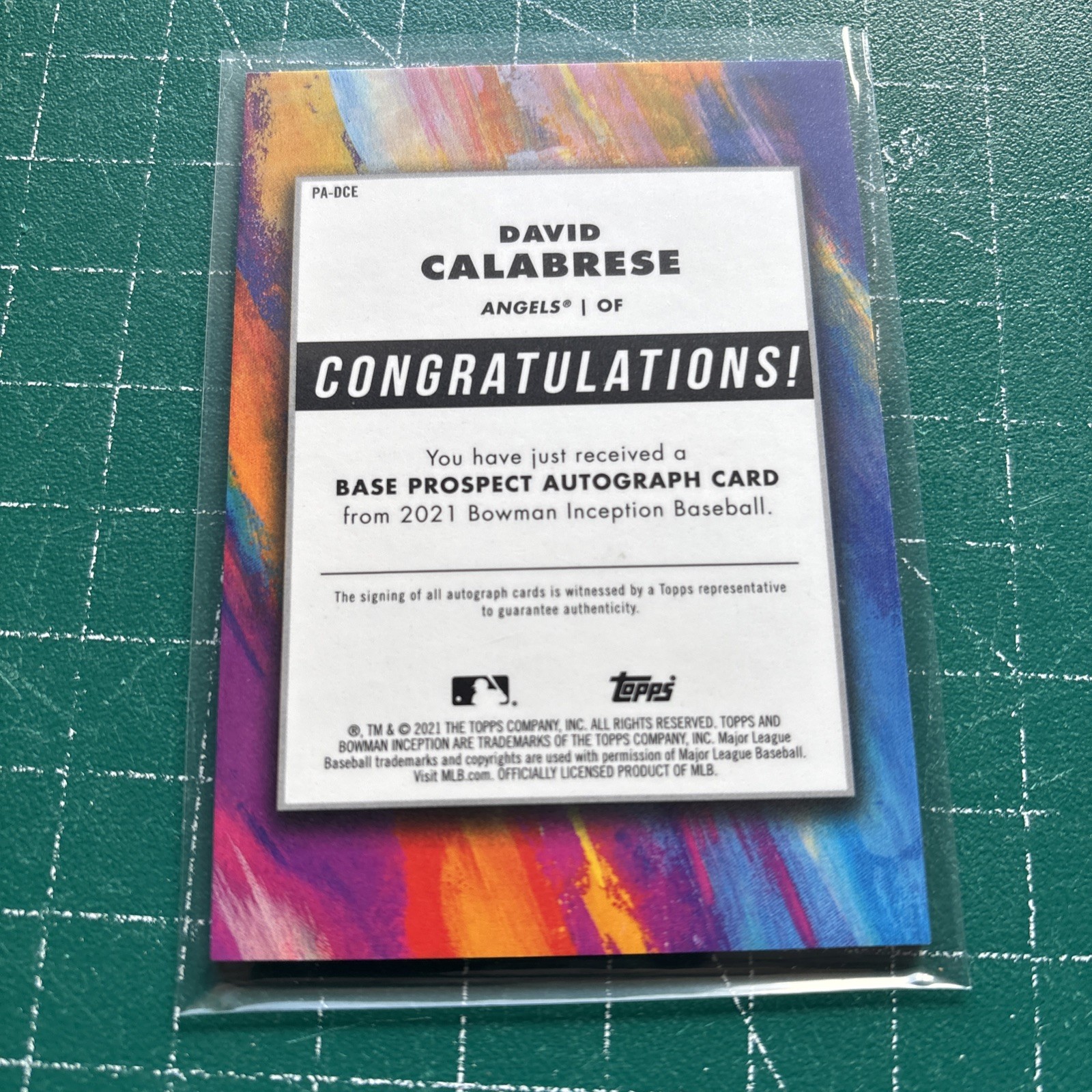 2021 Bowman Inception – Inception Autographs David Calabrese #PA-DCE Gold…