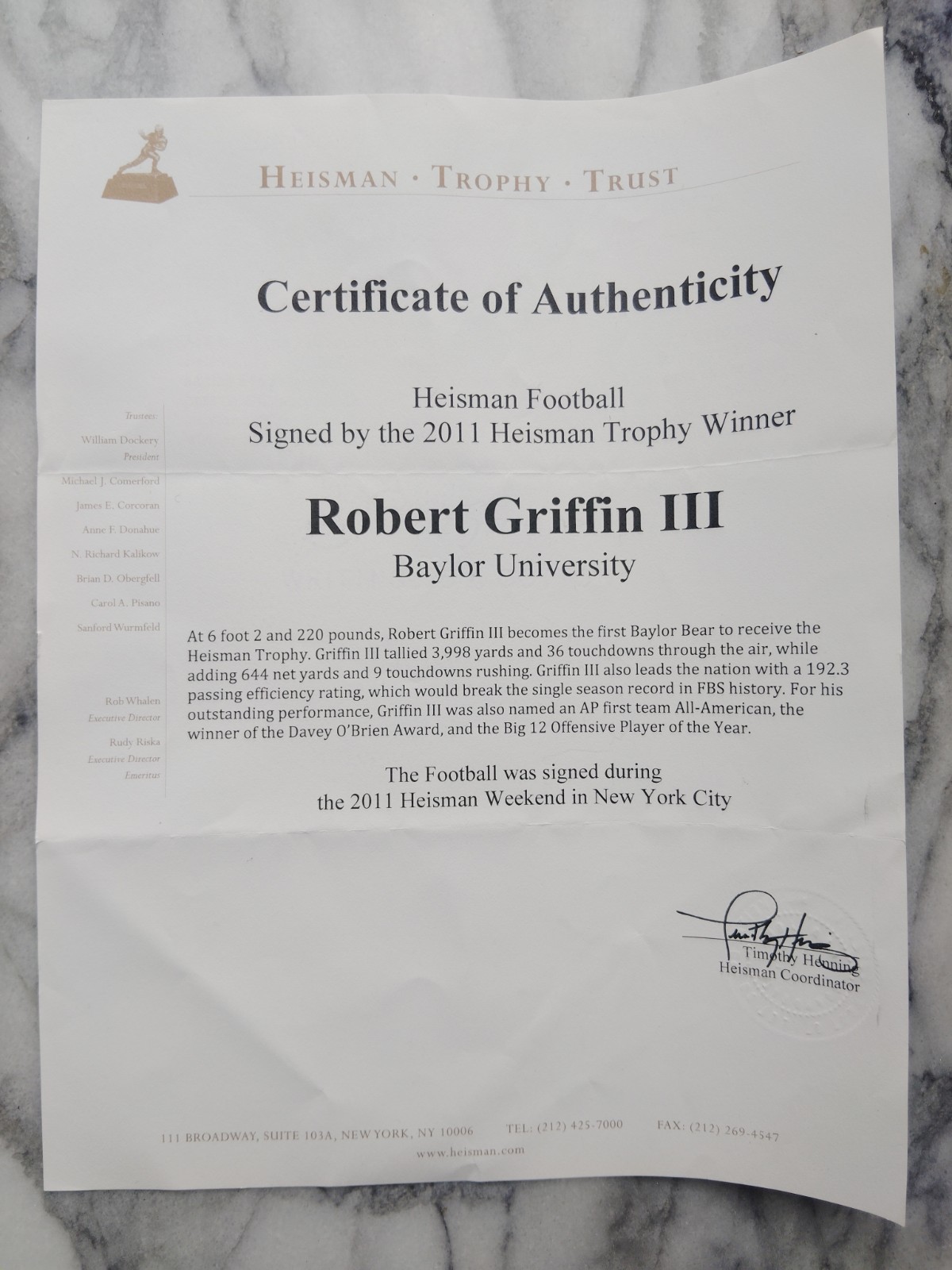 Robert Griffin III RG3 Signed Heisman Trophy Football JSA COA Autograph