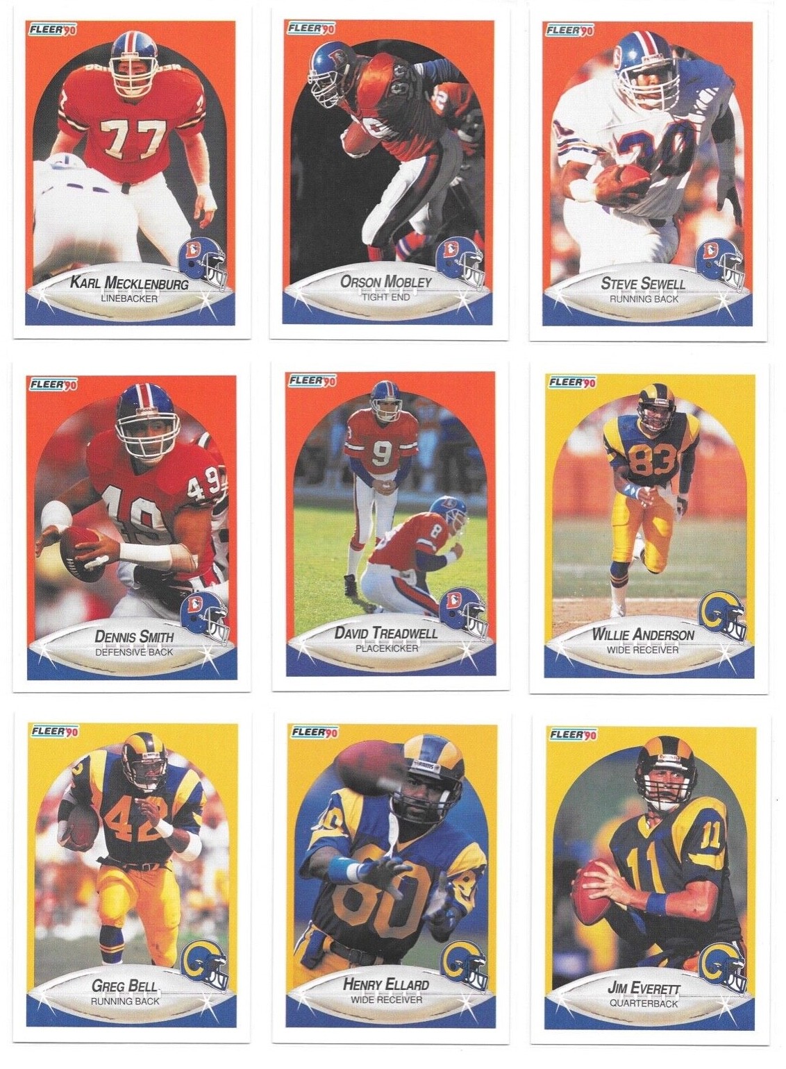 1990 Fleer Football Trading Cards / Choose #s 1 – 250 / mb39