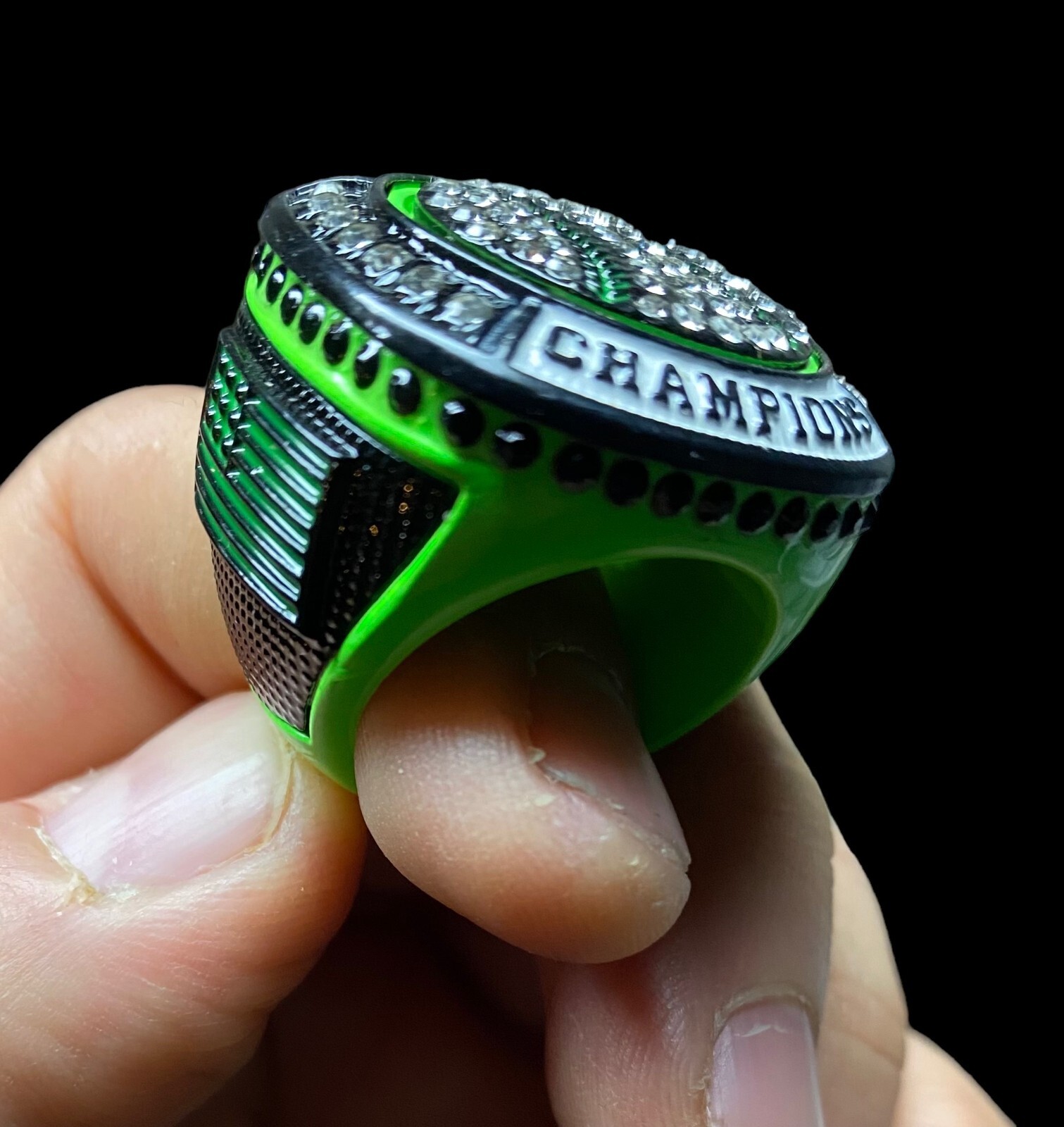 6 or 12 Pack Baseball Softball Championship Trophy Ring Award Prize Green Black