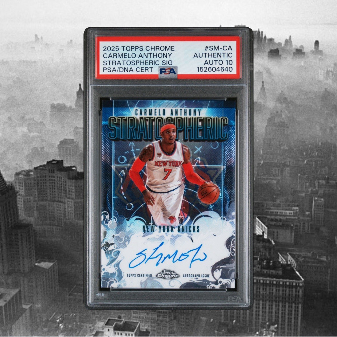💎💯PSA 10 Carmelo Anthony Topps Chrome Stratospheric refractor auto #sm-ca 2025