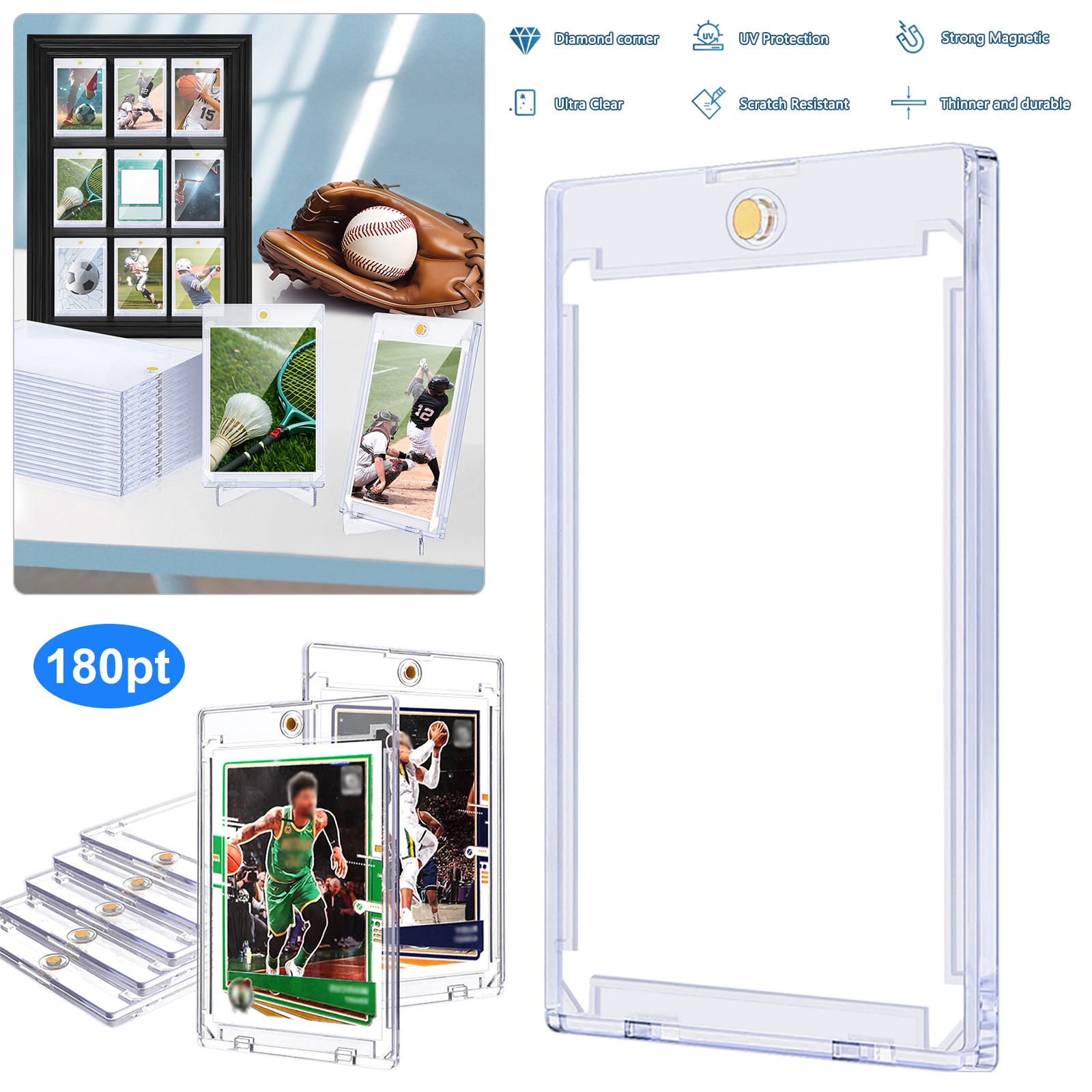 10-100Pcs Thick Magnetic Card Sleeve Card Holder 180Pt Hard Plastic Protector