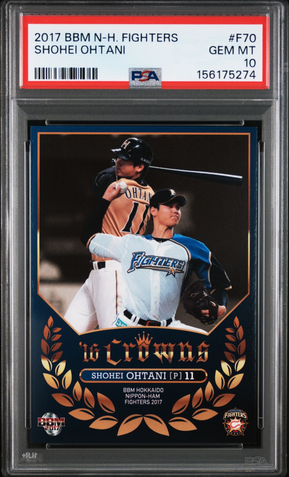 2017 BBM HOKKAIDO NIPPON HAM FIGHTERS #F70 SHOHEI OHTANI PSA 10