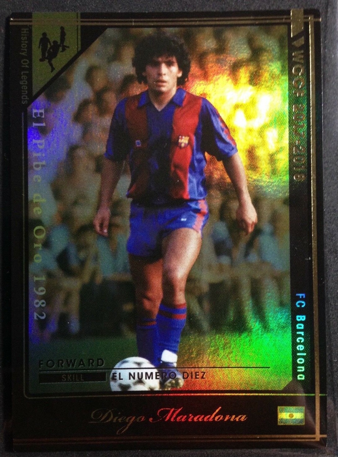 2017-18 Panini WCCF HOLE Legend Diego Maradona Barcelona refractor card RARE