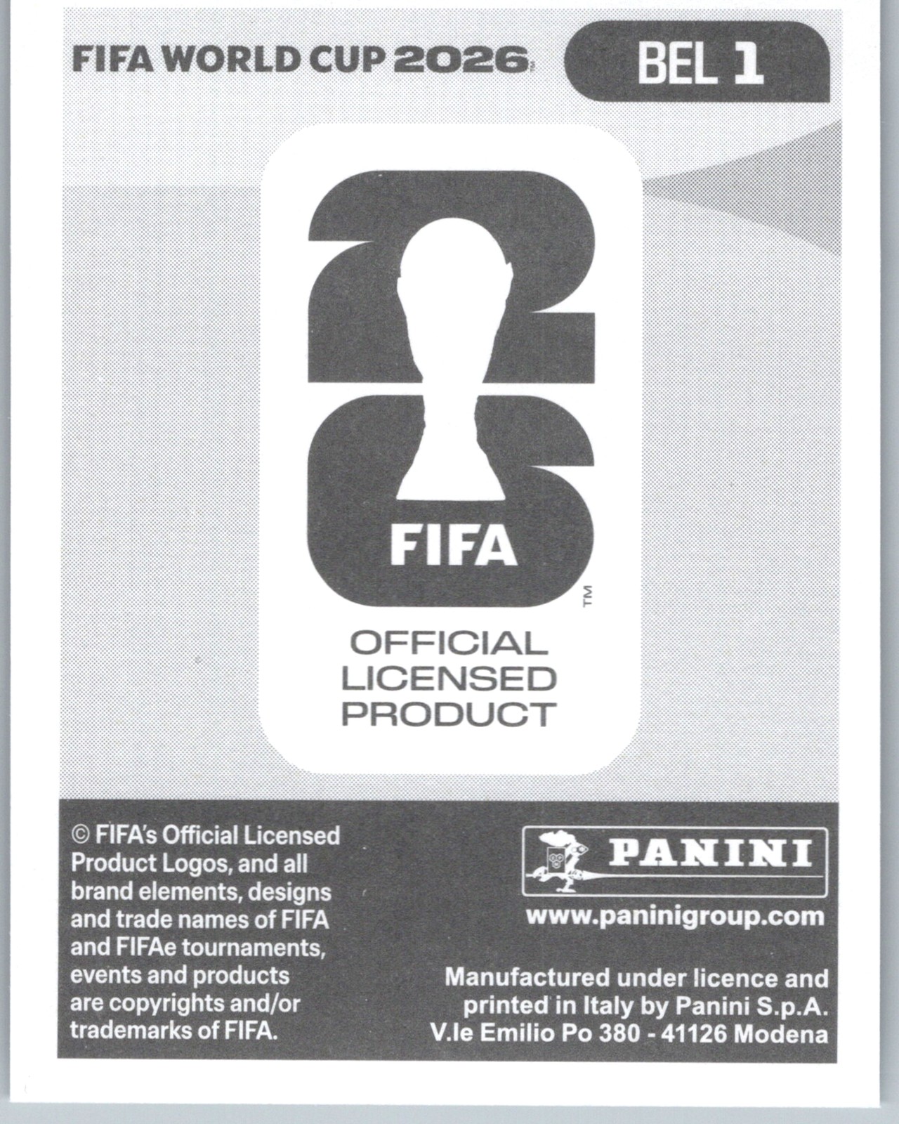 2026 Panini FIFA World Cup (“Printed in Italy” Back)* #BEL1 Emblem FOIL