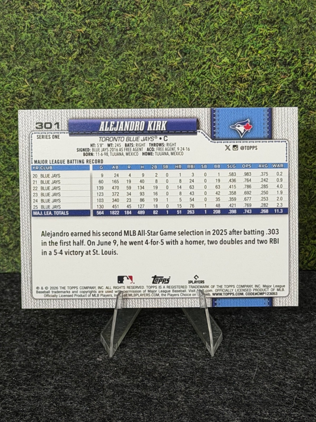 2026 Topps Aqua Rainbow Foil #301 Alejandro Kirk Toronto Blue Jays