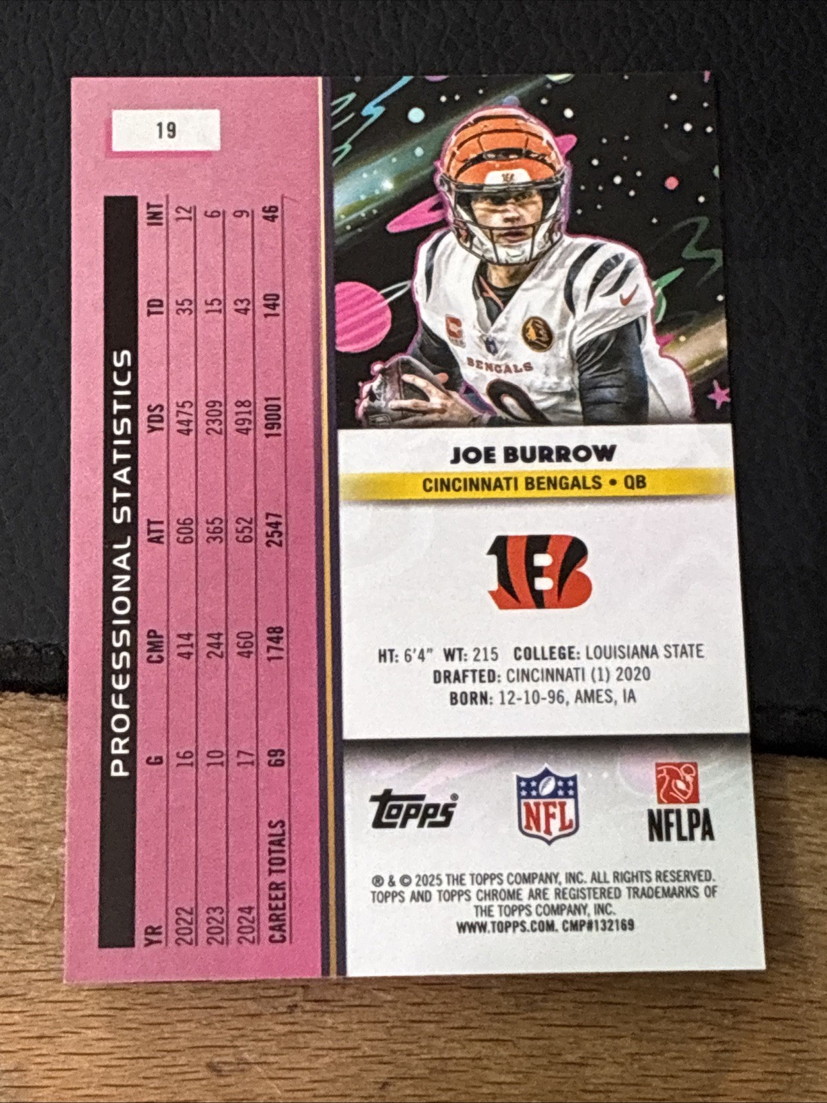 2025 Topps Cosmic Chrome NFL Joe Burrow Cincinnati Bengals #19 Base card