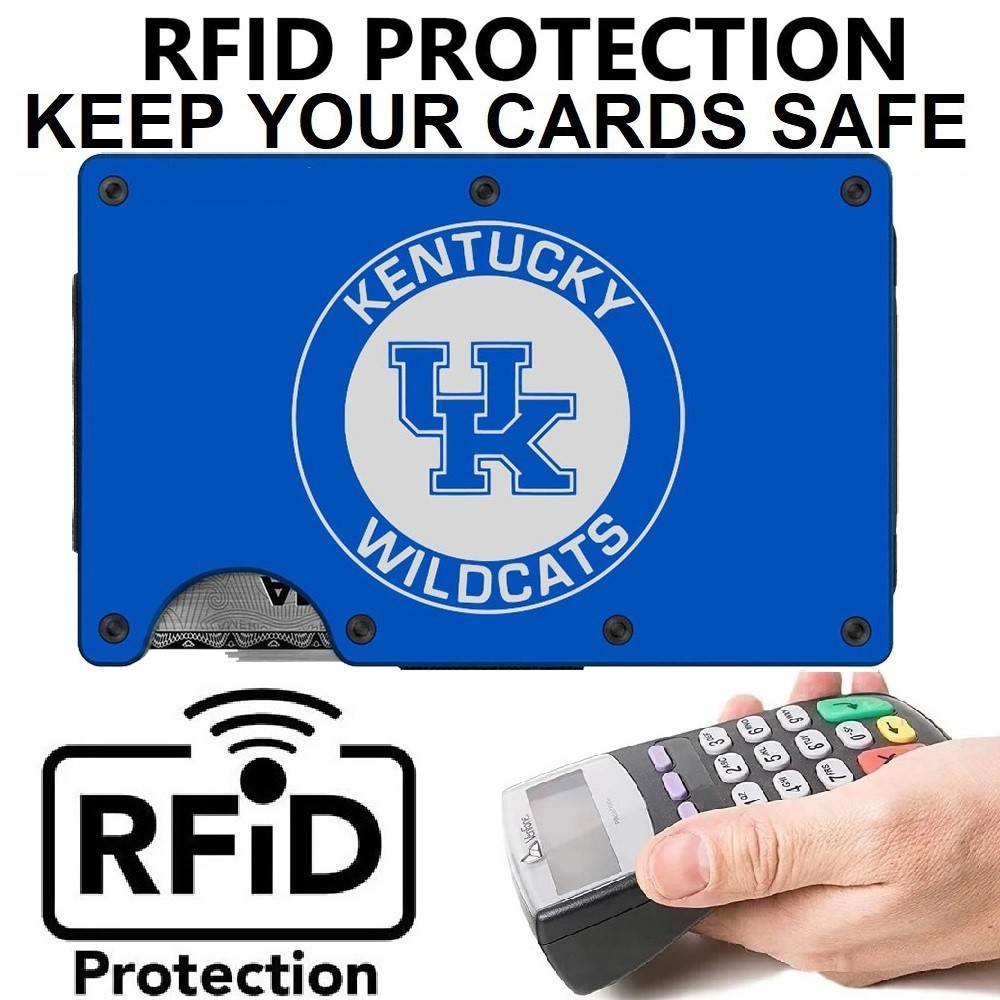 Kentucky Wildcats Engraved Titanium Blue RFID Blocking Wallet w Clip D7