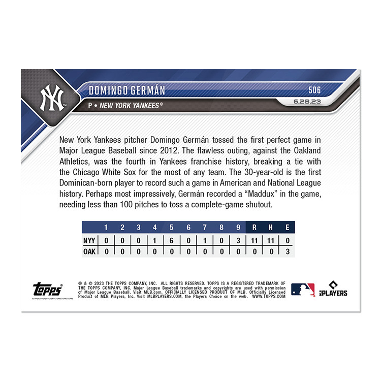 DOMINGO GERMAN 2023 TOPPS NOW #506 NEW YORK YANKEES 🔥