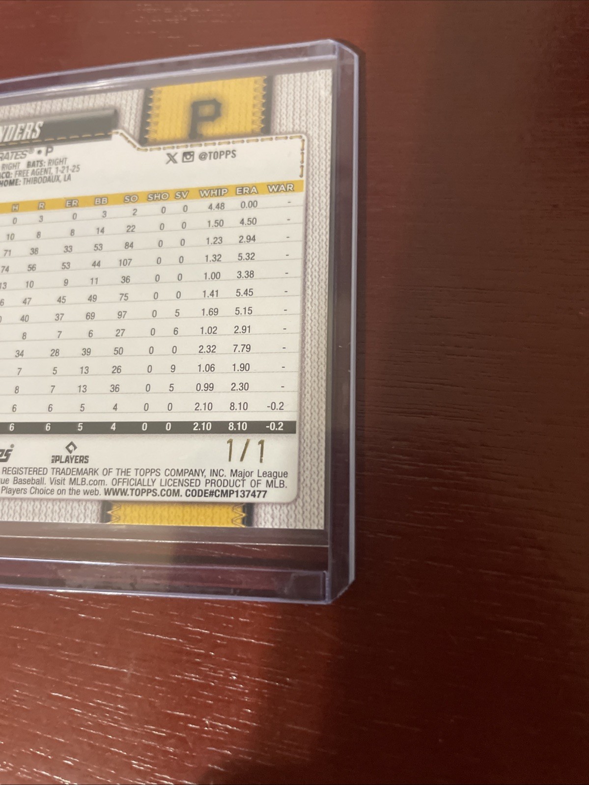2026 Topps Series 2 Cam Sanders Rose Gold Holo Foil 1/1 Pittsburgh Pirates