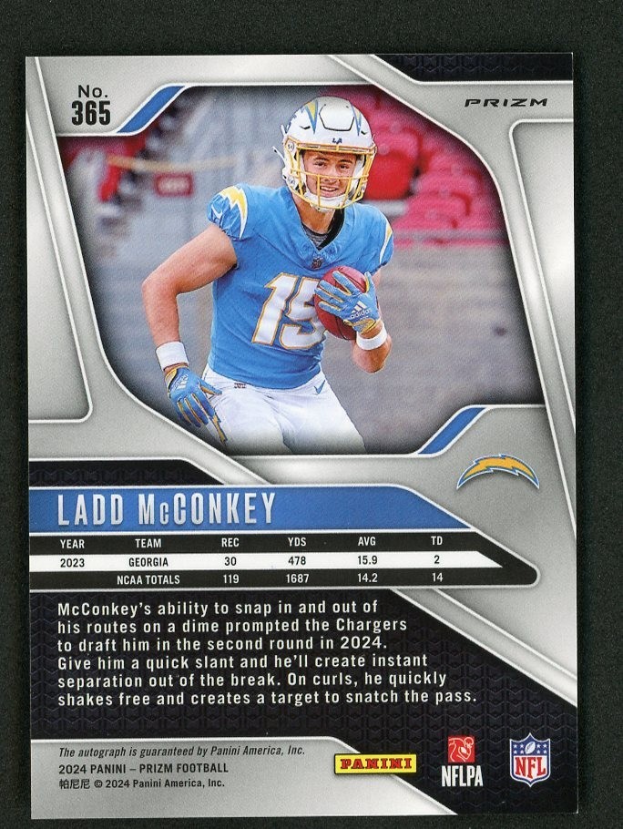 Ladd McConkey 2024 Panini Prizm #365 Auto No Huddle RC Chargers