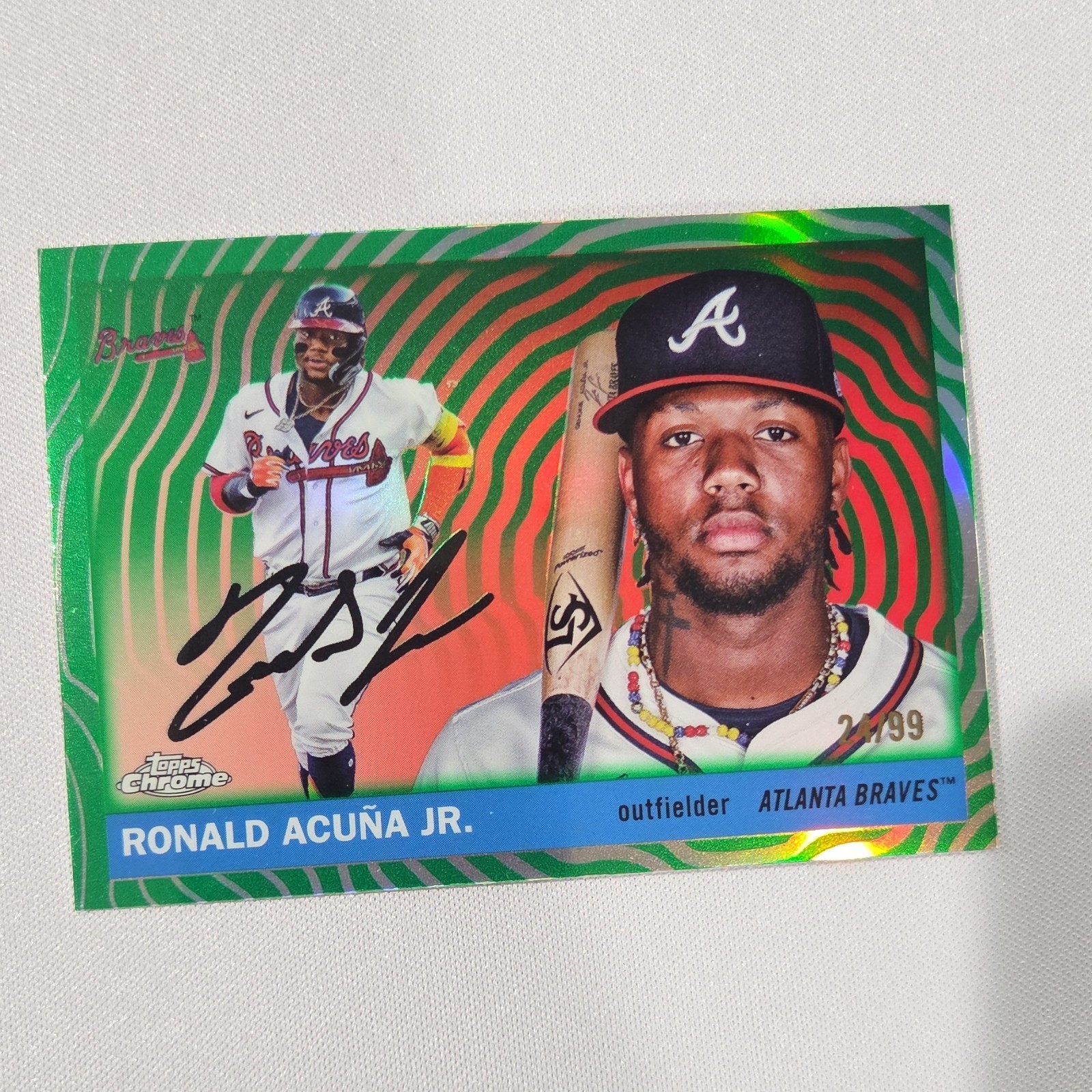 Ronald Acuna Jr. [Green vibrations Refractor] #5 2025 Topps Chrome Platinum) /99