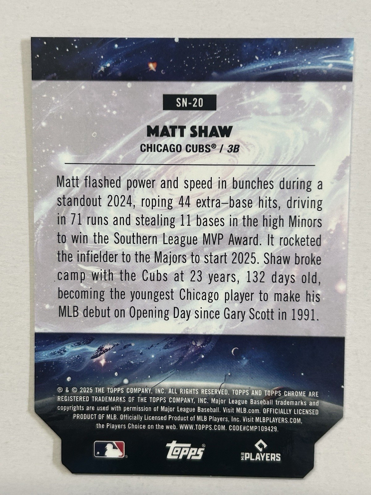 Topps Cosmic Chrome Stella Nova Rookie #SN-20 Matt Shaw Cubs Baseball Card