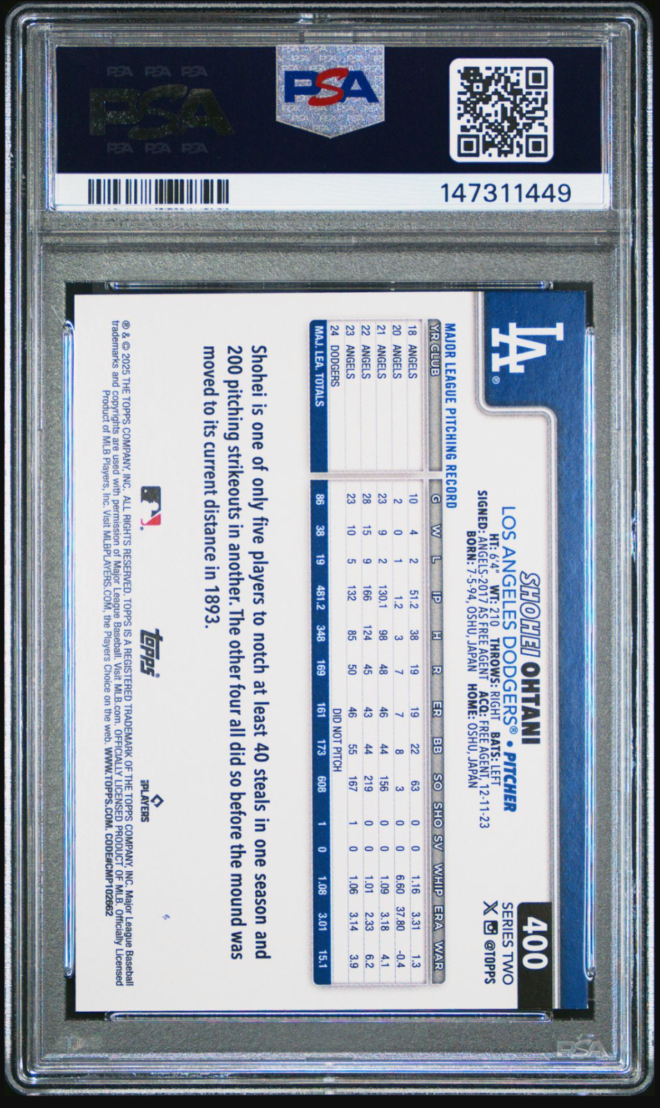 2025 Topps 582 Montgomery Set Shohei Ohtani #400 Foil PSA 9