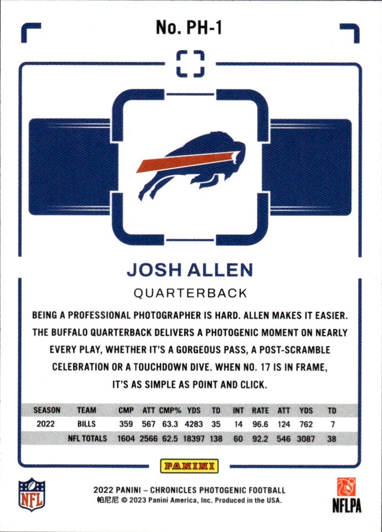 2022 Panini Chronicles Josh Allen #PH-1 Photogenic Orange