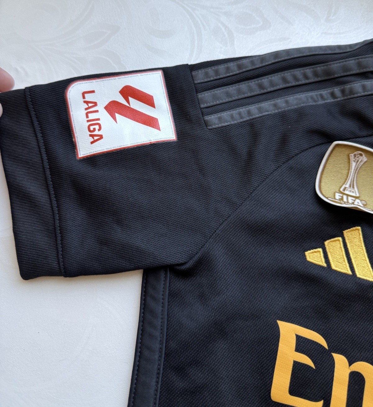 Real Madrid Tchouameni RMCF Adidas Black Emirates Fly Better Jersey Youth 9-10Y