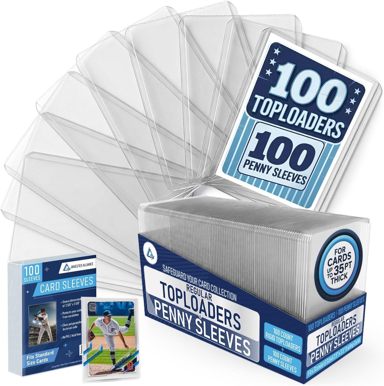 100 Ct Card Sleeves Top Loaders 3×4 – Hard Plastic Trading Baseball Cards Holder
