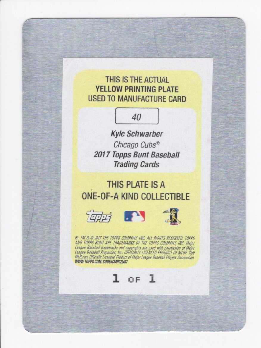 2017 Topps Bunt Printing Plate Yellow Kyle Schwarber 1/1 Chicago Cubs