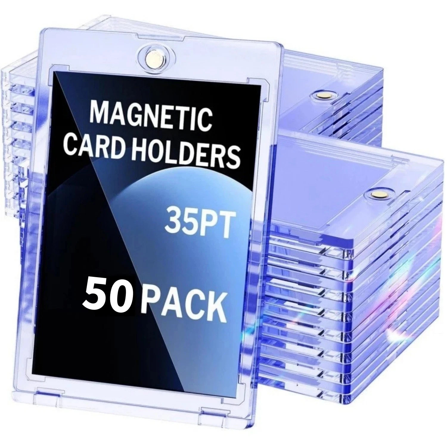 50 Pack Magnetic Trading Sports Card Holders 35pt One-Touch Hard UV Protection