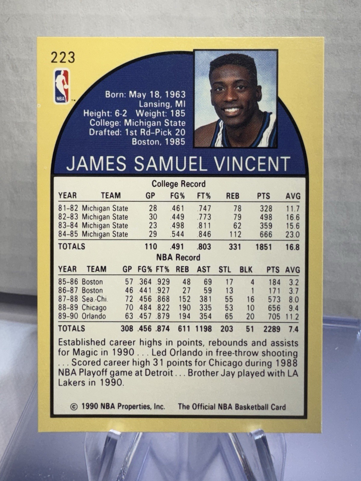 1990-91 NBA Hoops Sam Vincent Card #223 Michael Jordan Wearing Jersey #12