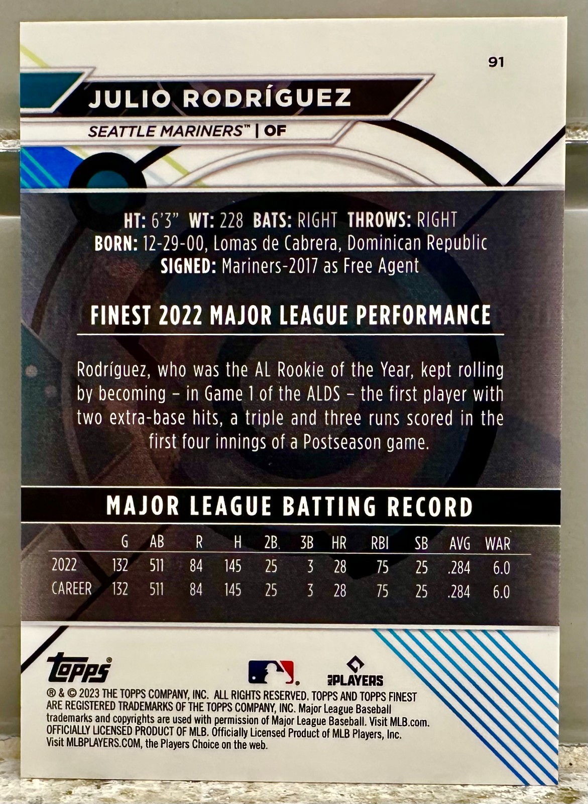 FIRST ON PRINT! 2023 Topps Finest Julio Rodriguez Aqua Shimmer 1/175! MARINERS!